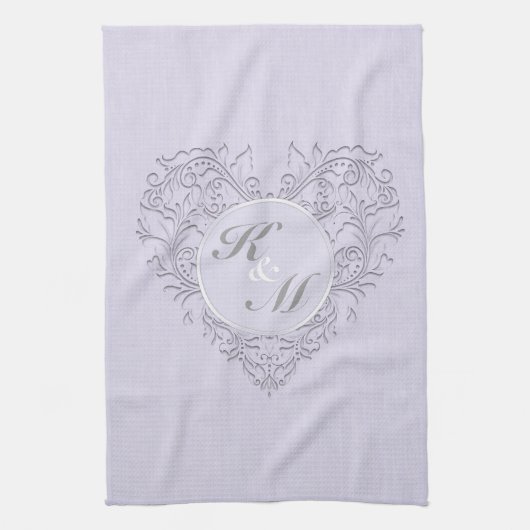 HeartyChic Lavender linen Damask hart Theedoek (Verticaal)