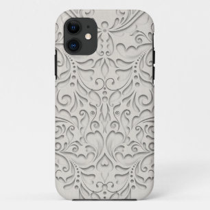 HeartyChic Natural Linen Damask Heart iPhone 11 Hoesje