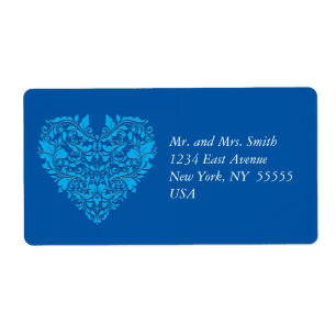 HeartyParty Cobalt Blue en Turquoise Damask Heart Etiket