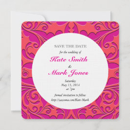 HeartyParty Raspberry en Magenta Damask Heart Save The Date