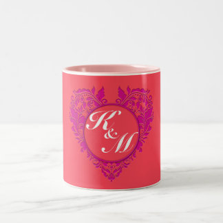 HeartyParty Raspberry en Magenta Damask Heart Tweekleurige Koffiemok