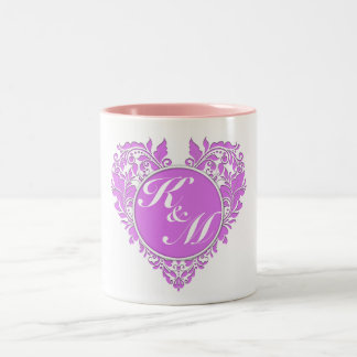 HeartyParty roze en White Damask Heart Tweekleurige Koffiemok