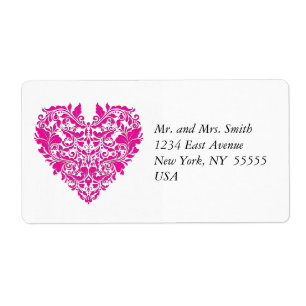 HeartyParty roze magenta en White Damask Heart Etiket