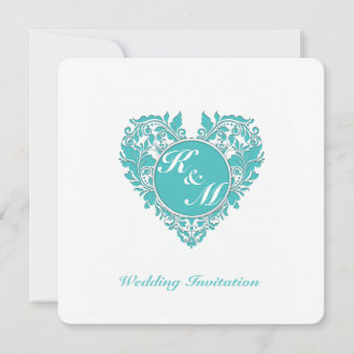HeartyParty Turquoise blue en White Damask Heart Kaart