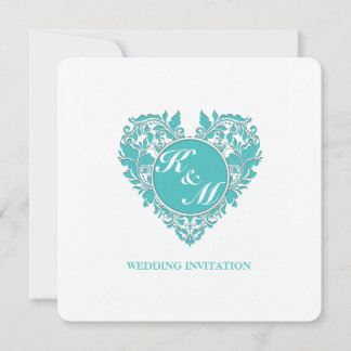 HeartyParty Turquoise blue en White Damask Heart Kaart