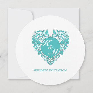 HeartyParty Turquoise blue en White Damask Heart Kaart