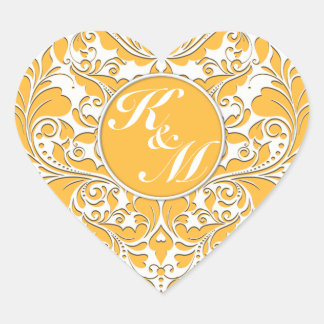 HeartyParty Yellow and White Damask Heart Hart Sticker