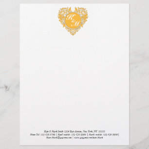HeartyParty Yellow & White Damask Heart Briefhoofd Ontwerp
