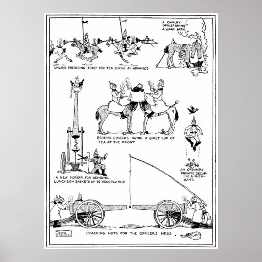Heath Robinson Cracking Nuts World War I Cartoon F Poster (Voorkant)