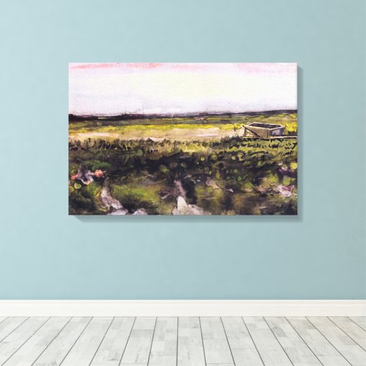 Heath with a Wheelbarrow by Vincent van Gogh Canvas Afdruk (Insitu (Houten vloer))