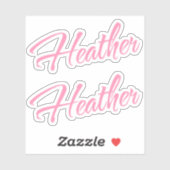 Heather decoratieve naam in roze x2 Sticker (Vel)