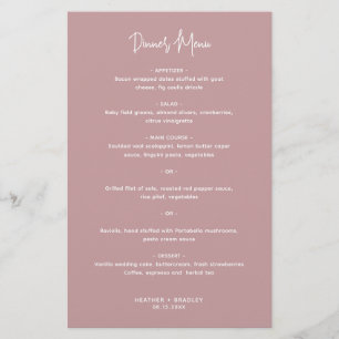 Heather Elegant Dusty Rose moderne Menu Mariage