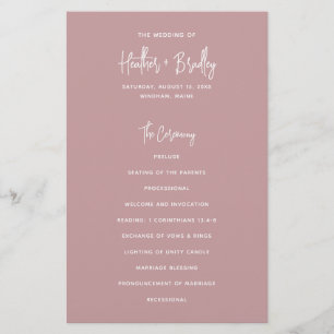Heather Elegant Dusty Rose Programme de mariage mo