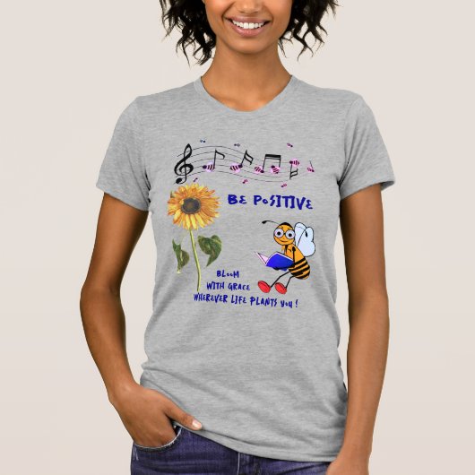 Heather Grey Sunflower Bees Positive T-shirt (Devant)