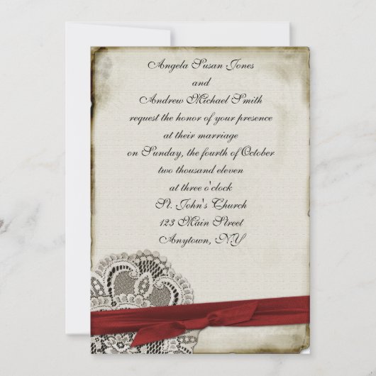 Heather  Lace Red Uitnodiging (Voorkant)