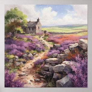 Heather Moorland en stenen huis landschap Poster