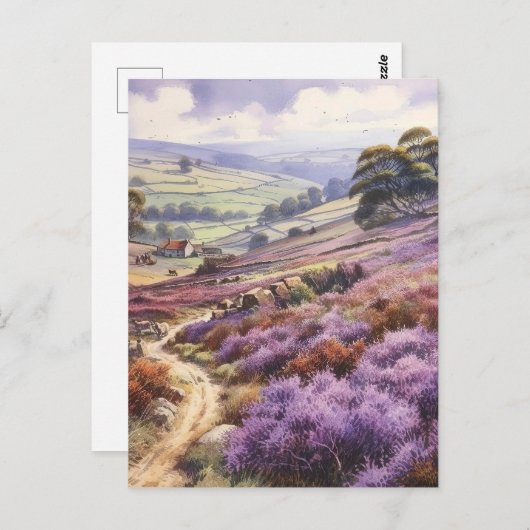 Heather Moorland veld in een valleilandschap Briefkaart (Voorkant / Achterkant)