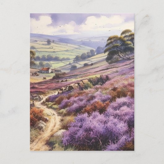 Heather Moorland veld in een valleilandschap Briefkaart (Voorkant)