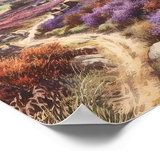 Heather Moorland veld in een valleilandschap Poster (Hoek)