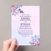 heather periwinkle plum lavender blue Wedding  Acryl Uitnodigingen (Insitu (Draagbaar))