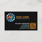Heating and Cooling Logo & Qr Code | Black HVAC Visitekaartje (Voorkant)
