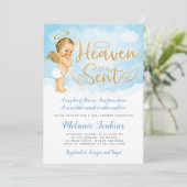 Heaven envoyé Angel Boy Baby shower Invitation (Debout devant)