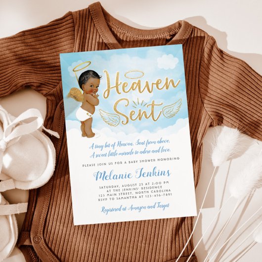 Heaven envoyé Angel Boy Baby shower Invitation
