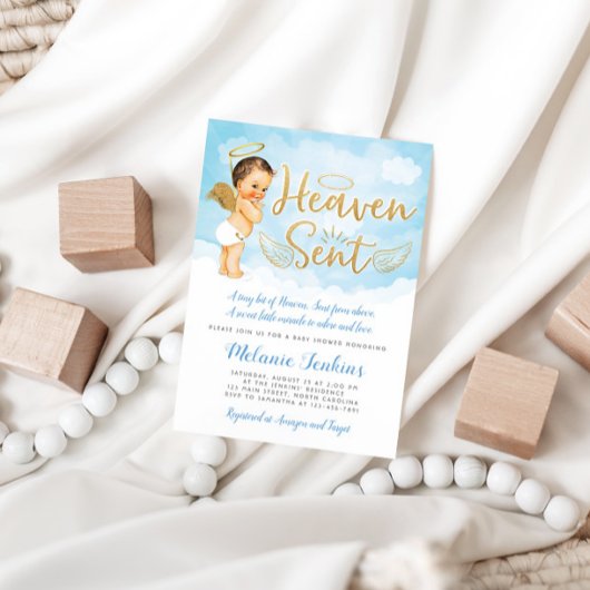 Heaven envoyé Angel Boy Baby shower Invitation