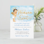 Heaven envoyé Angel Boy Baby shower Invitation (Debout devant)