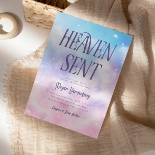 Heaven envoyé Pink Sky Baby shower Invitation