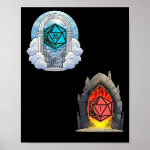 Heaven Hell D20 Fortune Misfortune Sticker Poster