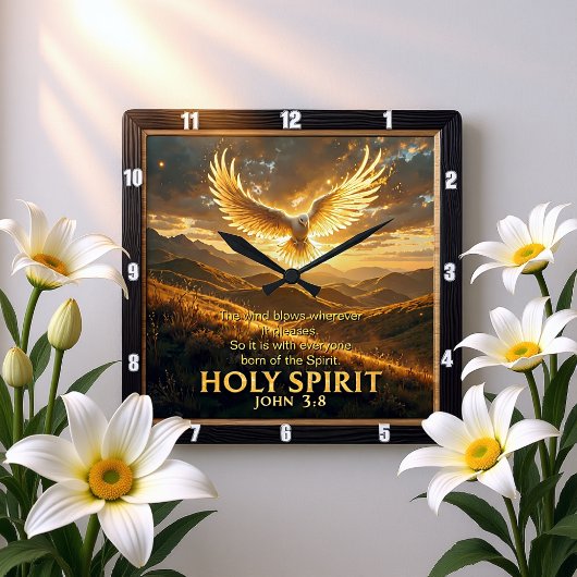 Heaven Holy Spirit Dove Majestic John 3:8 Verse Vierkante Klok