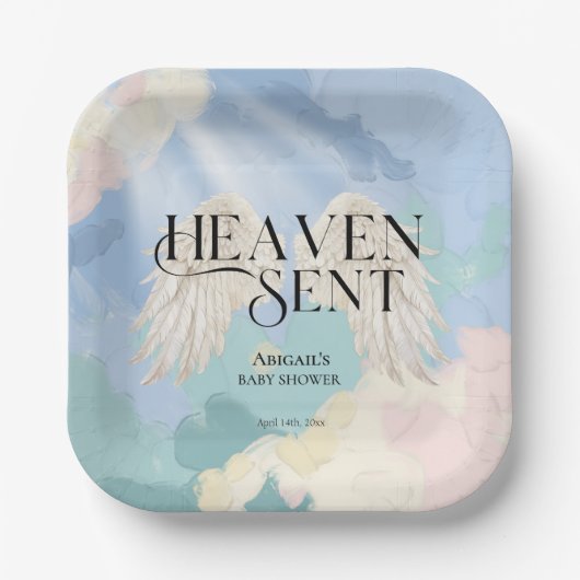 Heaven Send Angel Wings Pastel Baby shower Papieren Bordje (Voorkant)