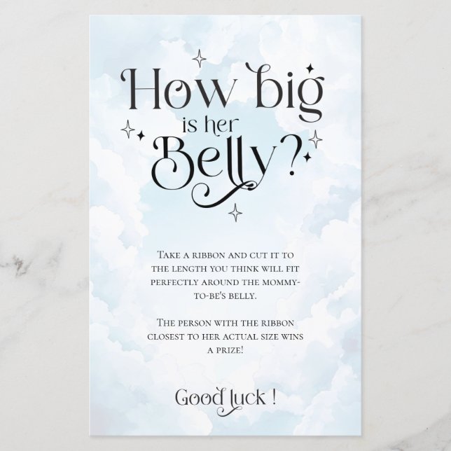 Heaven Send Baby shower Game Hoe groot is haar bui (Voorkant)