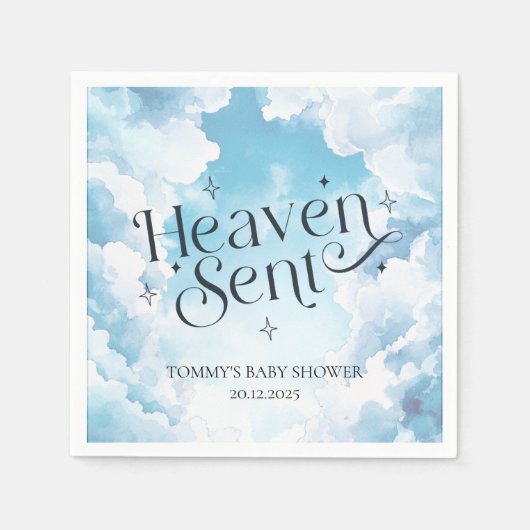 Heaven Send Blue Clouds Custom Name Baby shower Servet (Voorkant)