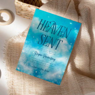 Heaven Send Blue Sky Baby shower Invitation Kaart