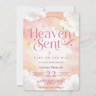 Heaven Send Pink Custom Angelic Clouds Baby shower Kaart