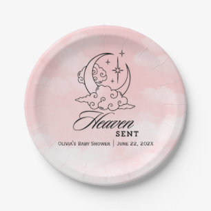 Heaven Send Pink Moon Stars Baby shower Papieren Bordje