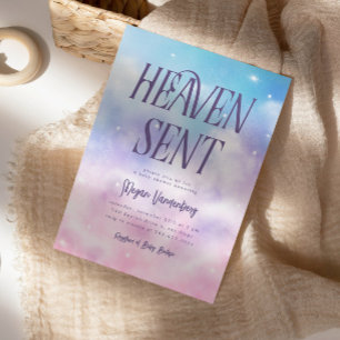 Heaven Send Pink Sky Baby shower Invitation Kaart