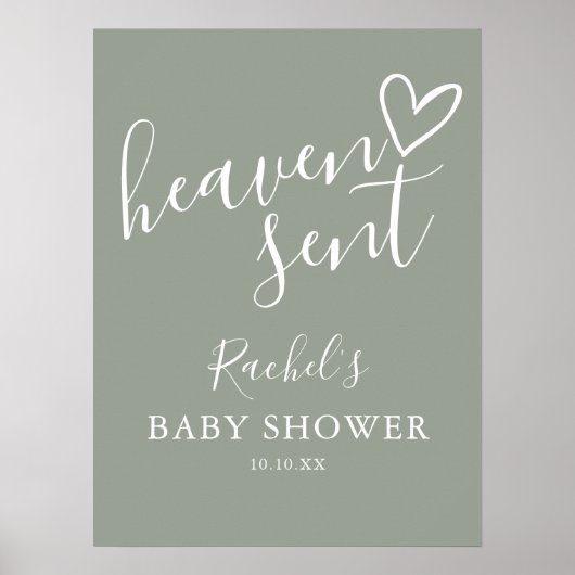 Heaven Send Sage Green Neutral Baby shower Sign Poster (Voorkant)