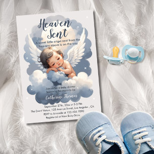 Heaven Sent Angel Baby in Clouds Baby shower Kaart