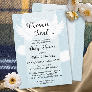 Heaven Sent Angel Wings Boy Baby shower Kaart