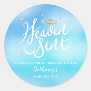 Heaven Sent Blue Baby shower Favor Ronde Sticker