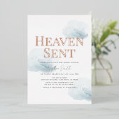 Heaven Sent Blue Cloud Boy Baby shower Folie Uitnodiging (Staand Voorkant)