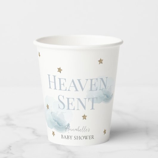 Heaven Sent Blue Cloud Boy Baby shower Papieren Bekers (Voorkant)