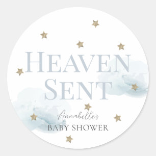 Heaven Sent Blue Cloud Boy Baby shower Ronde Sticker