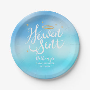 Heaven Sent Christelijk Thema Blauw Baby shower Papieren Bordje