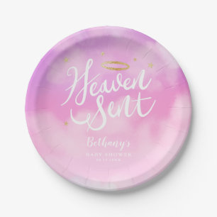 Heaven Sent Christelijk Theme Baby shower Roze Papieren Bordje