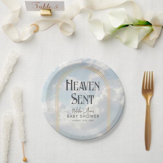 Heaven Sent Clouds Sky Boho Arch Baby shower Papieren Bordje (Huwelijk)