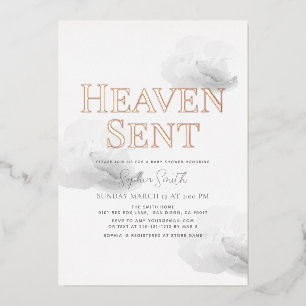 Heaven Sent Grey Cloud Genderneutraal Baby shower Folie Uitnodiging